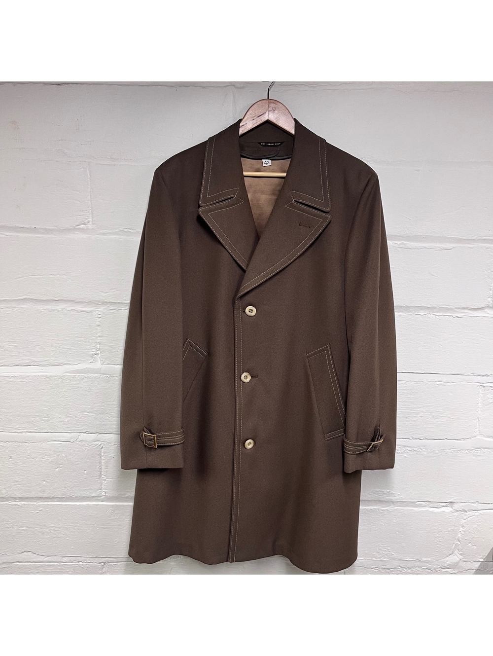 Men’s Vintage Stonehaven Brown Overcoat w Zip In Wool Liner, Size 42